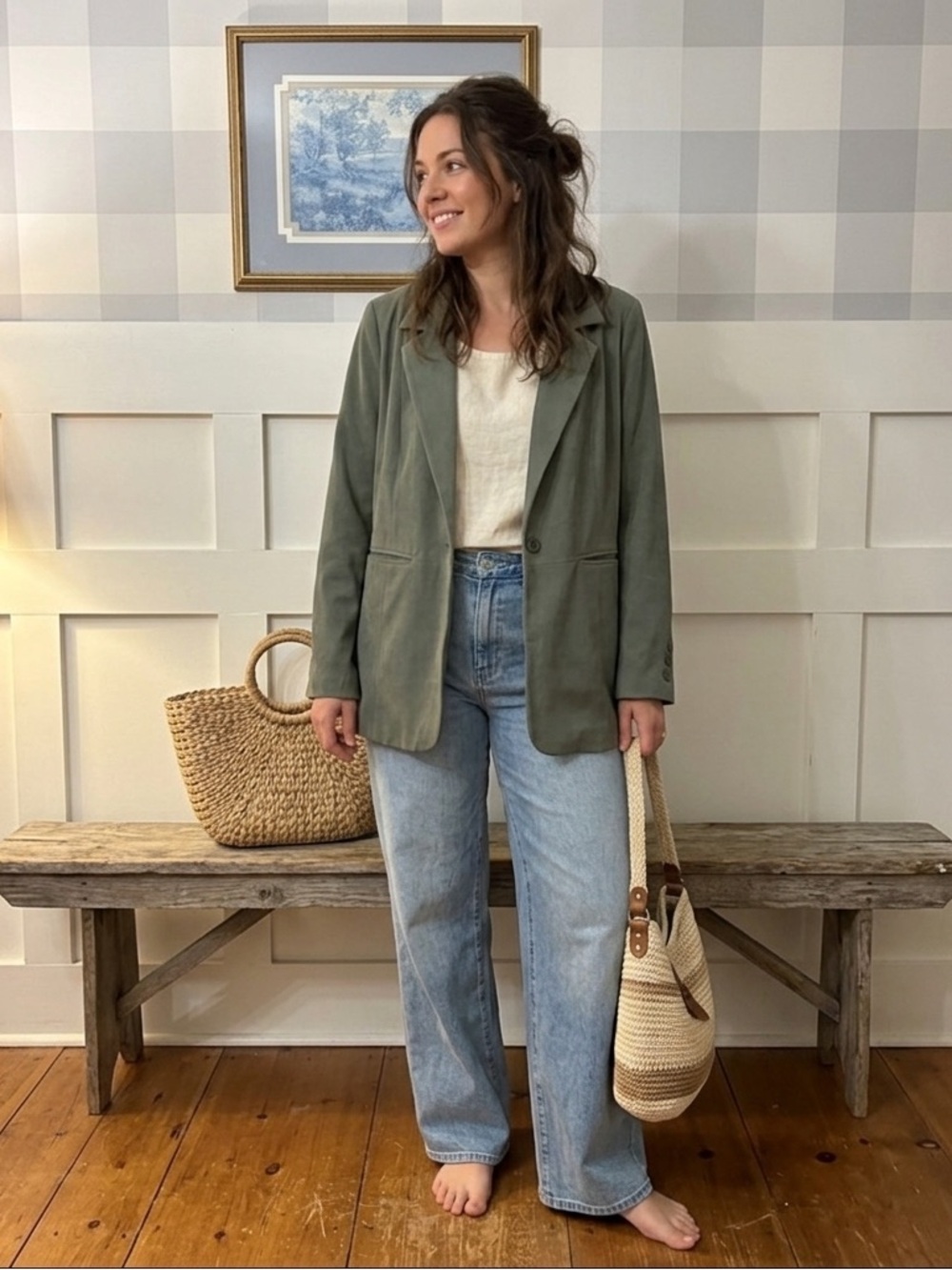 Denim&Co Olive Blazer Jacket Size Large